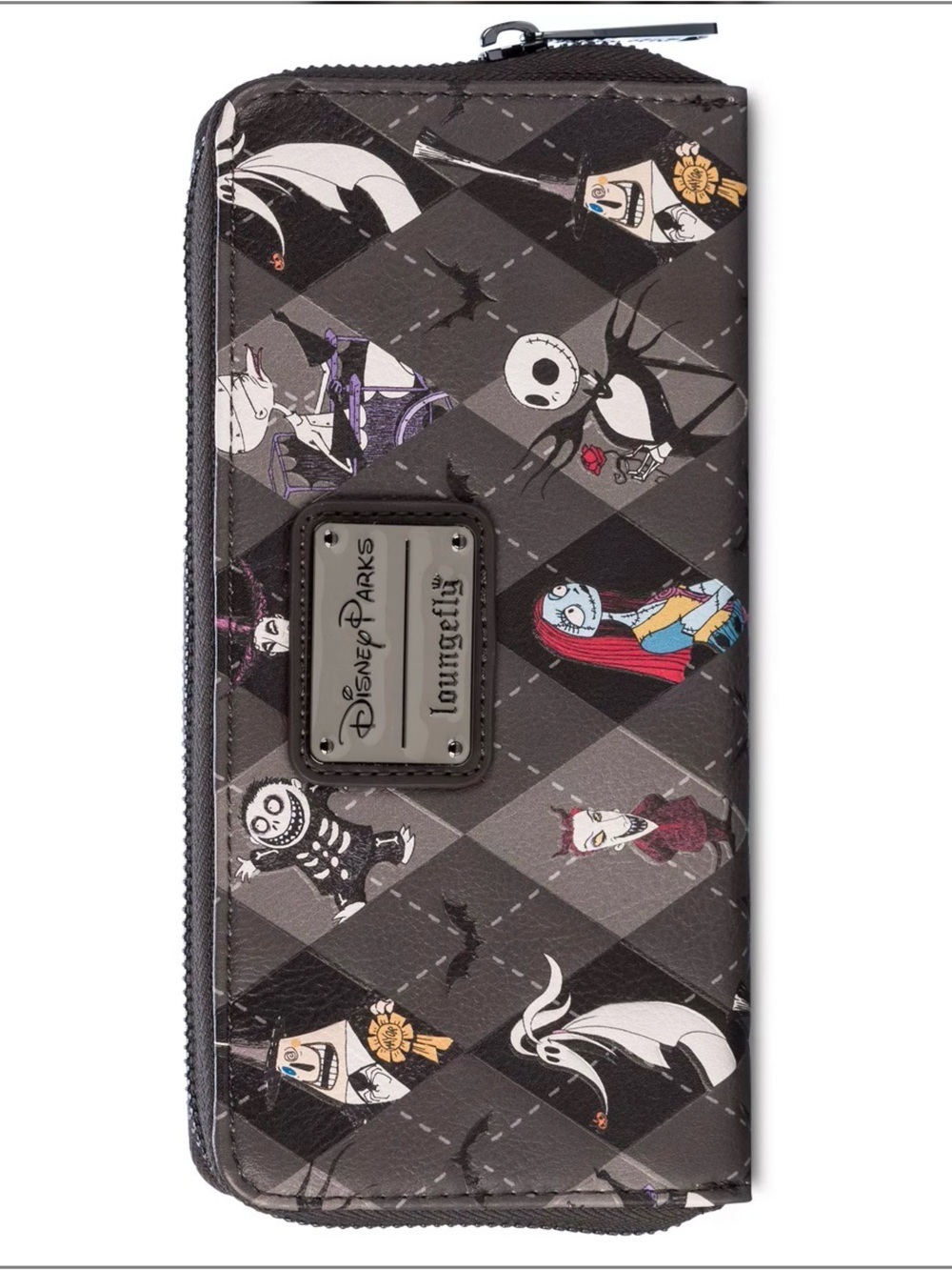 Disney Parks Loungefly Nightmare Before Christmas Gray Argyle Zip Wallet